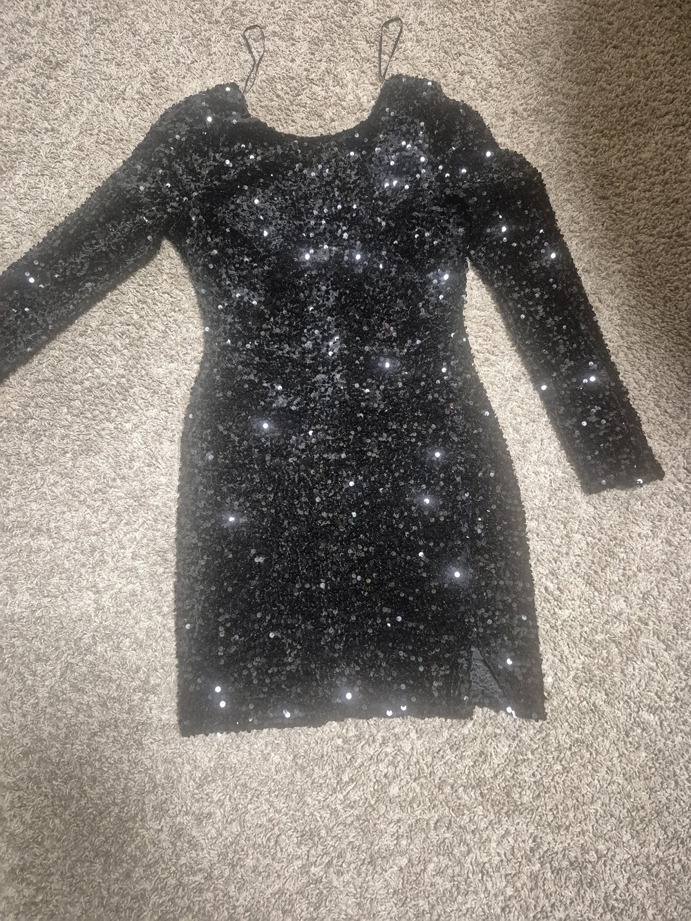 Black Sequin Long-Sleeve Party Mini Dress